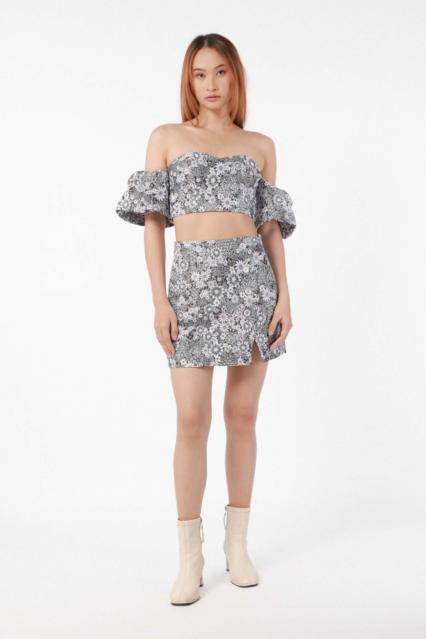 Jacquard crop outlet top and skirt